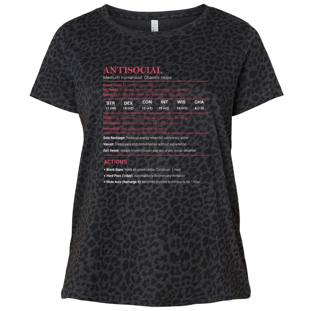 Antisocial Stats Ladies Curvy Jersey - Black Leopard - 11