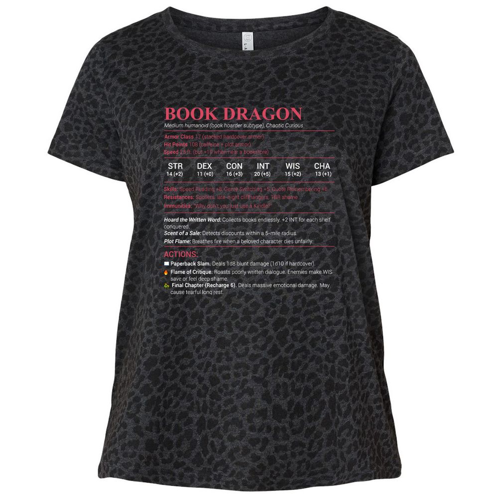 Book Dragon Stats Ladies Curvy Jersey - Black Leopard - 11
