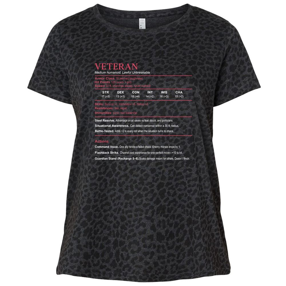 Veteran Stats Ladies Curvy Jersey - Black Leopard - 11