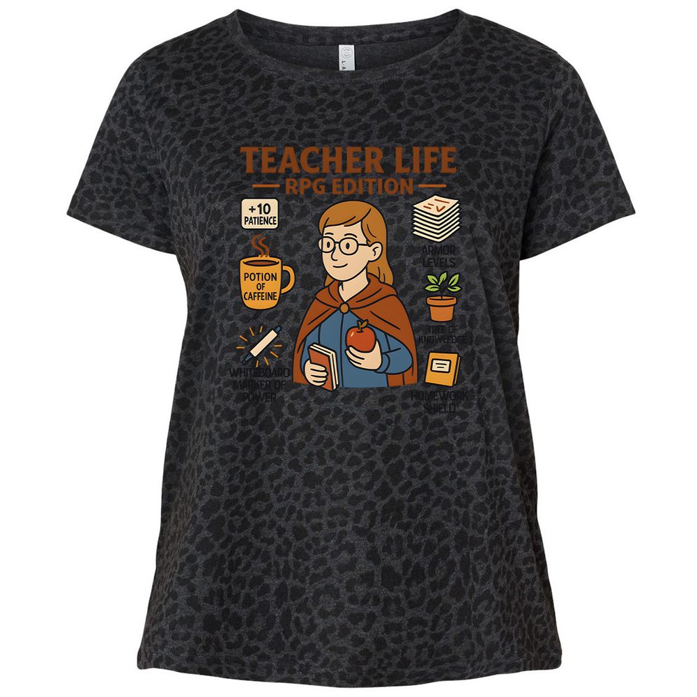 Teacher Life RPG Edition Ladies Curvy Jersey - Black Leopard - 11