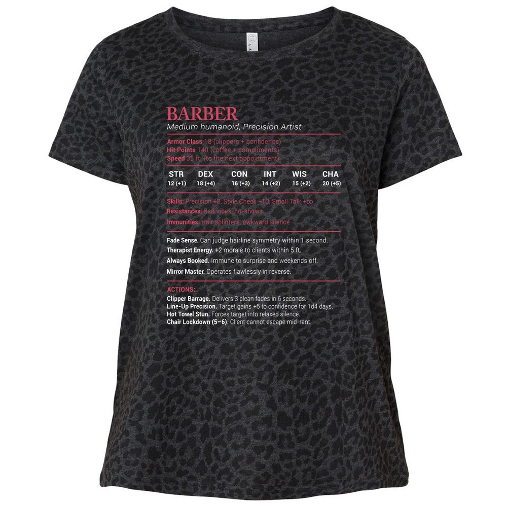 Barber Stats Ladies Curvy Jersey - Black Leopard - 11