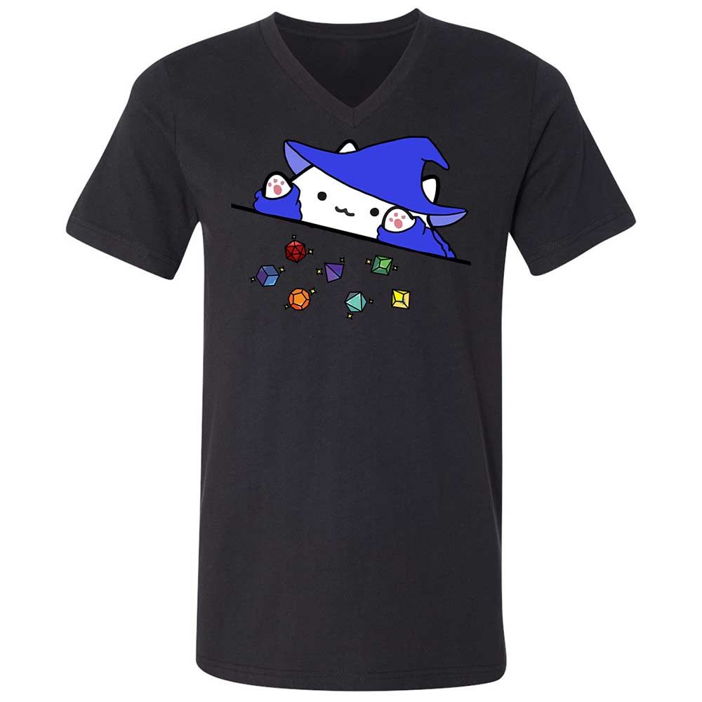 Cat Throws Dices Unisex V-Neck T-Shirt - Black - 11