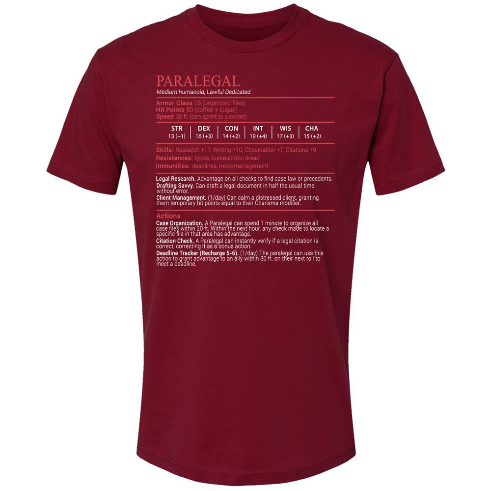 Paralegal Stats Block Premium Unisex T-Shirt - Cardinal - 11