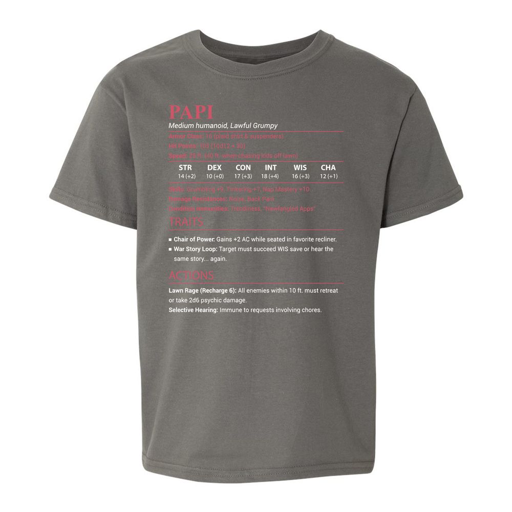 Papi Stats Kids T-Shirt - Charcoal - 11