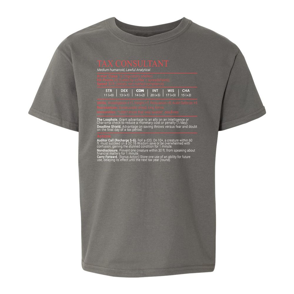 Tax Consultant Stats Block Kids T-Shirt - Charcoal - 11