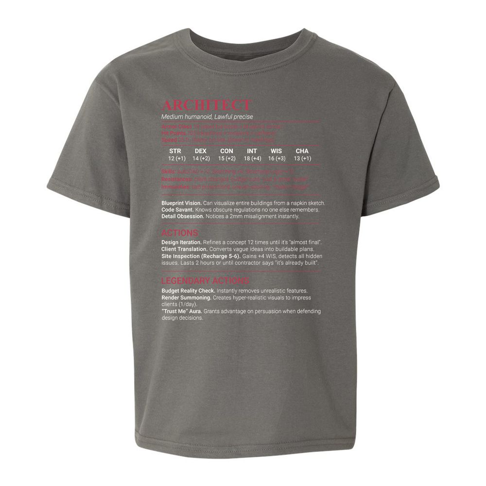 Architect Stats Kids T-Shirt - Charcoal - 11
