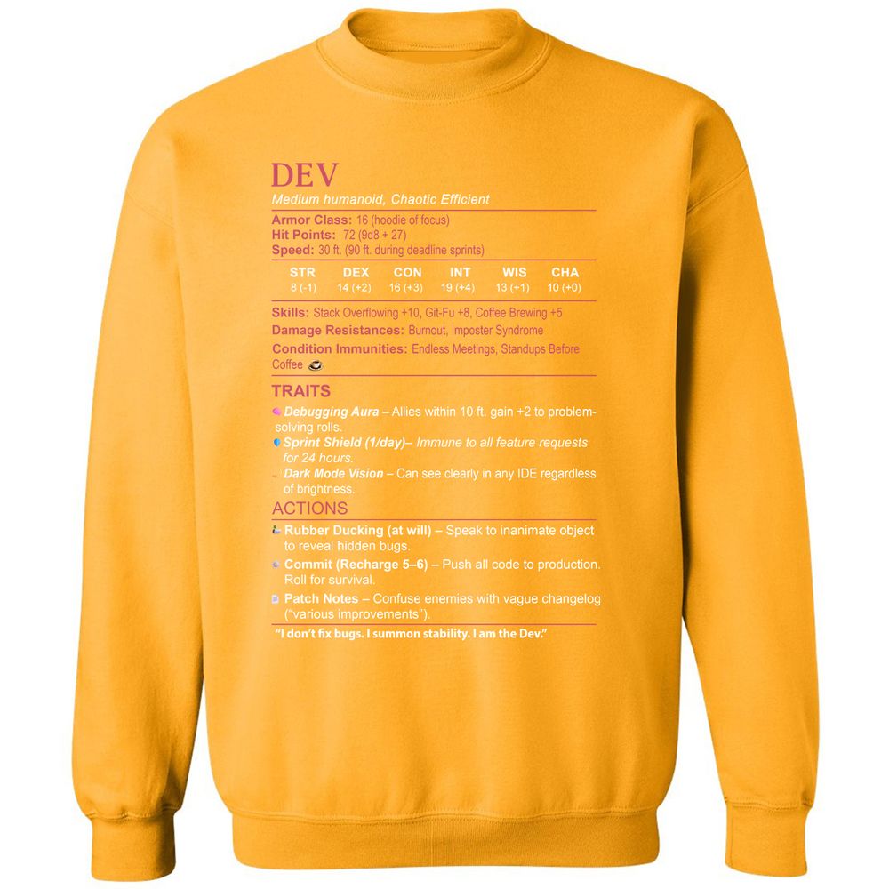 DEV Stats Classic Unisex Sweatshirt - Gold - 11