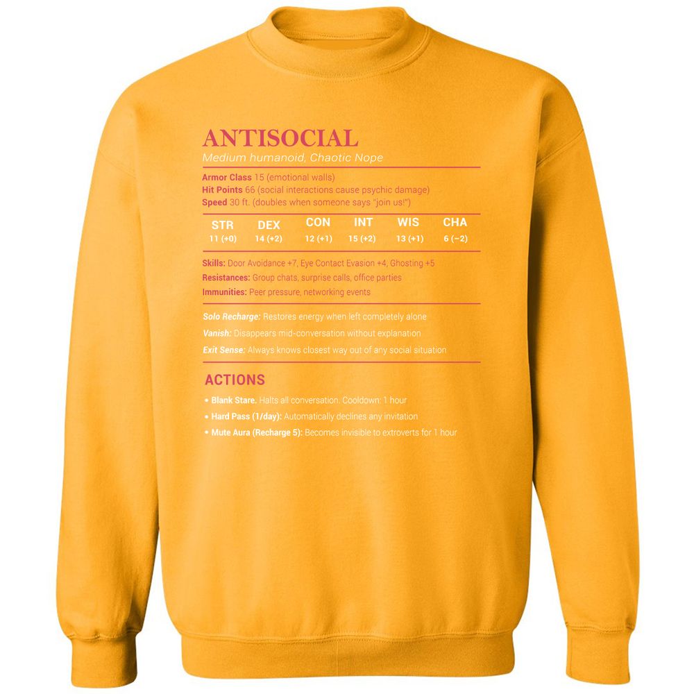 Antisocial Stats Classic Unisex Sweatshirt - Gold - 11