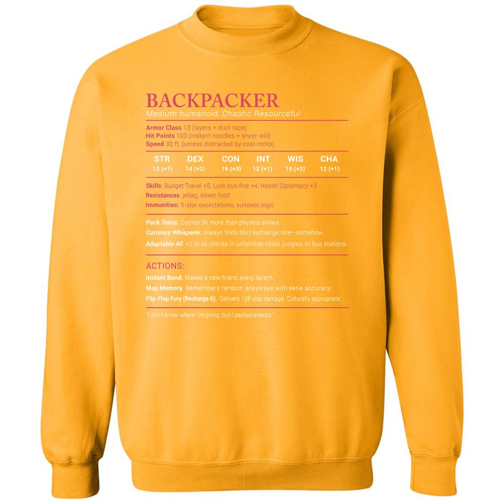 Backpacker Stats Classic Unisex Sweatshirt - Gold - 11