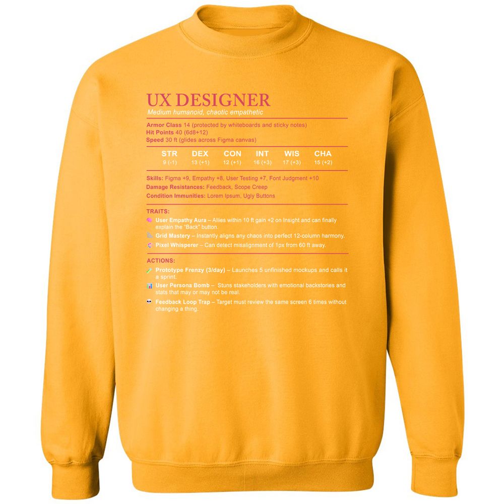 UX Designer Stats Classic Unisex Sweatshirt - Gold - 11