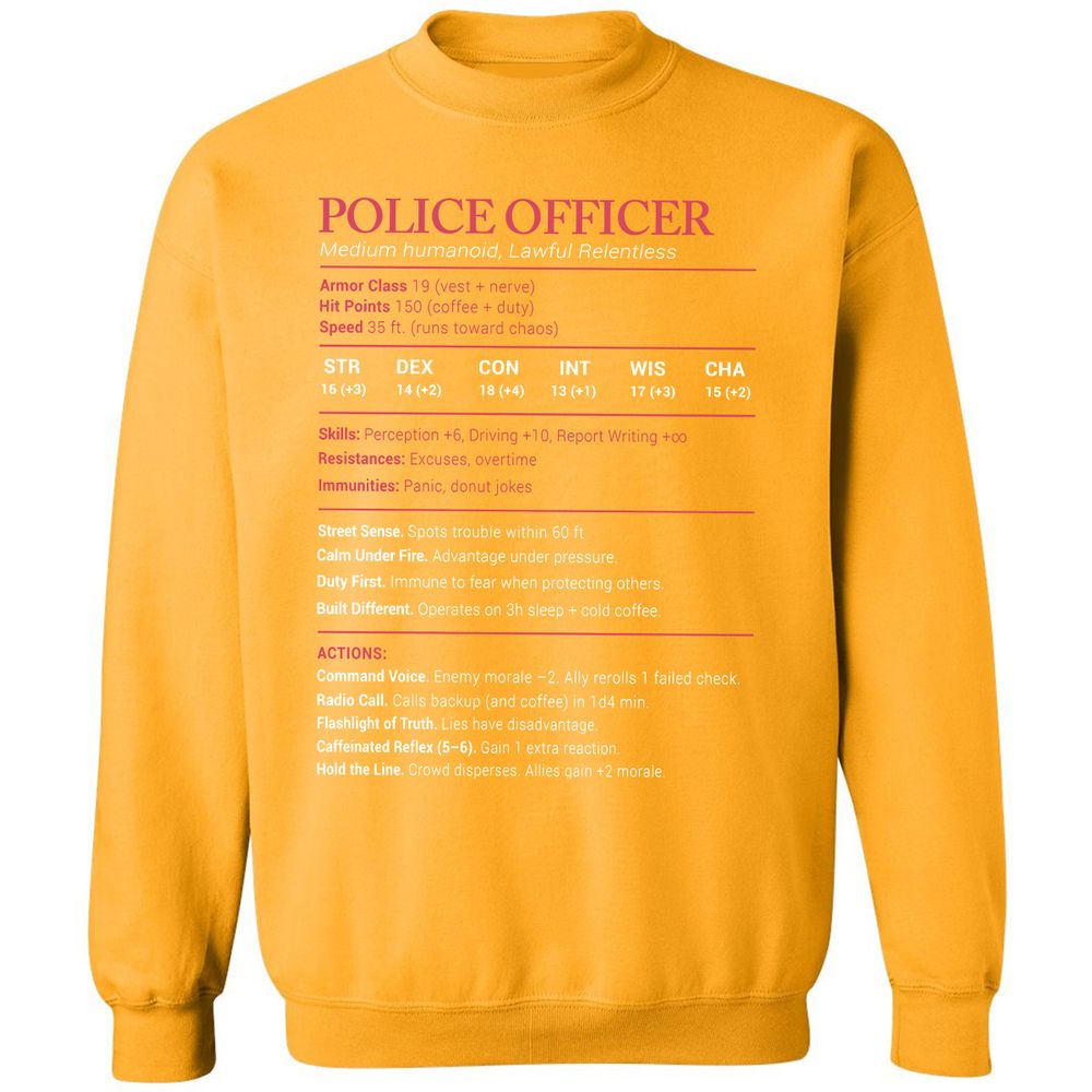 Police Officer Stats Classic Unisex Sweatshirt - Gold - 11
