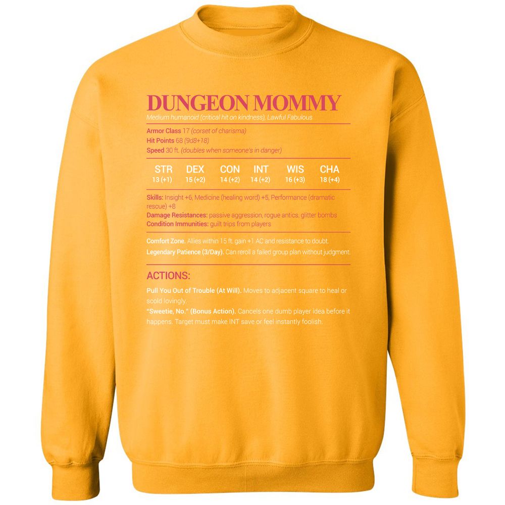 Dungeon Mommy Stats Classic Unisex Sweatshirt - Gold - 11