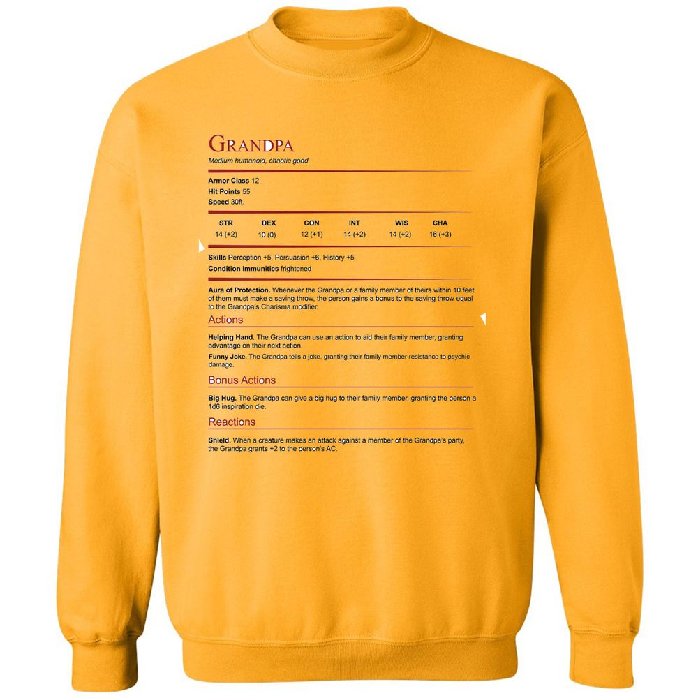 Grandpa Stat Block Classic Unisex Sweatshirt - Gold - 11