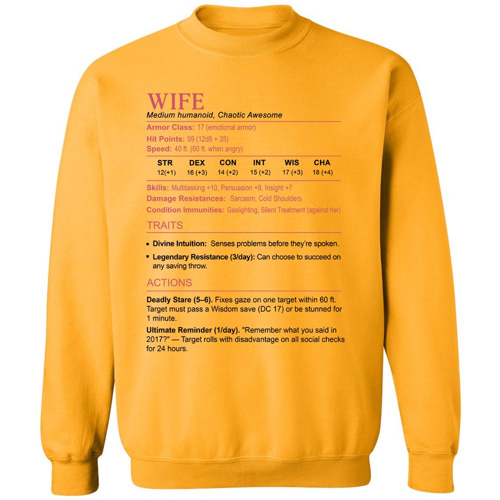 Wife Stats 2 Classic Unisex Sweatshirt - Gold - 11