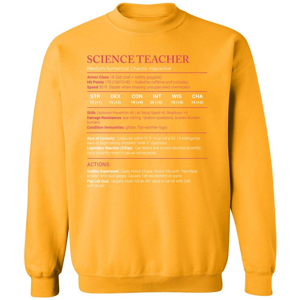 Science Teacher Stats Classic Unisex Sweatshirt - Gold - 11