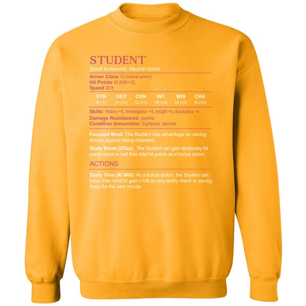 Student Stats Classic Unisex Sweatshirt - Gold - 11