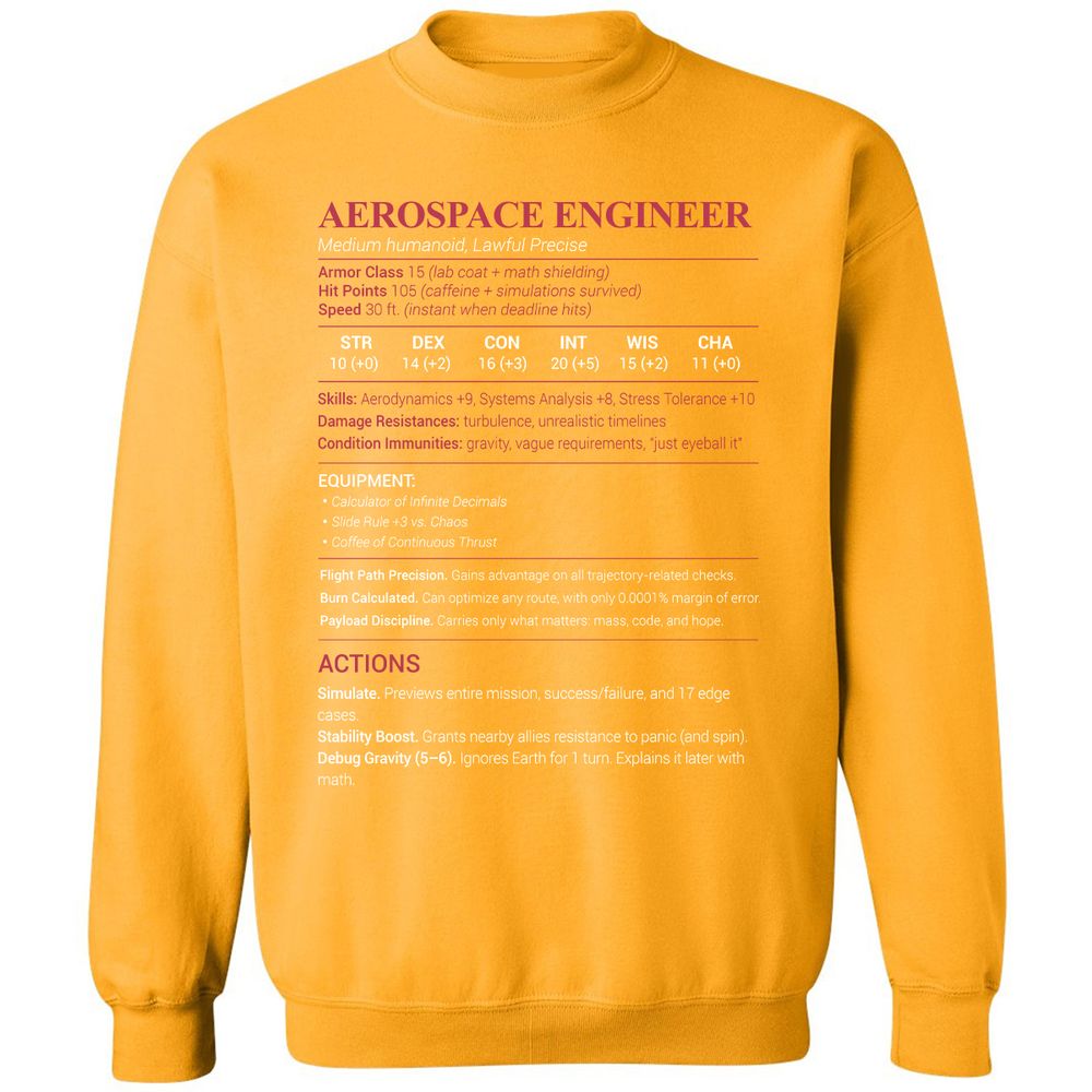 Aerospace Engineer Classic Unisex Sweatshirt - Gold - 11