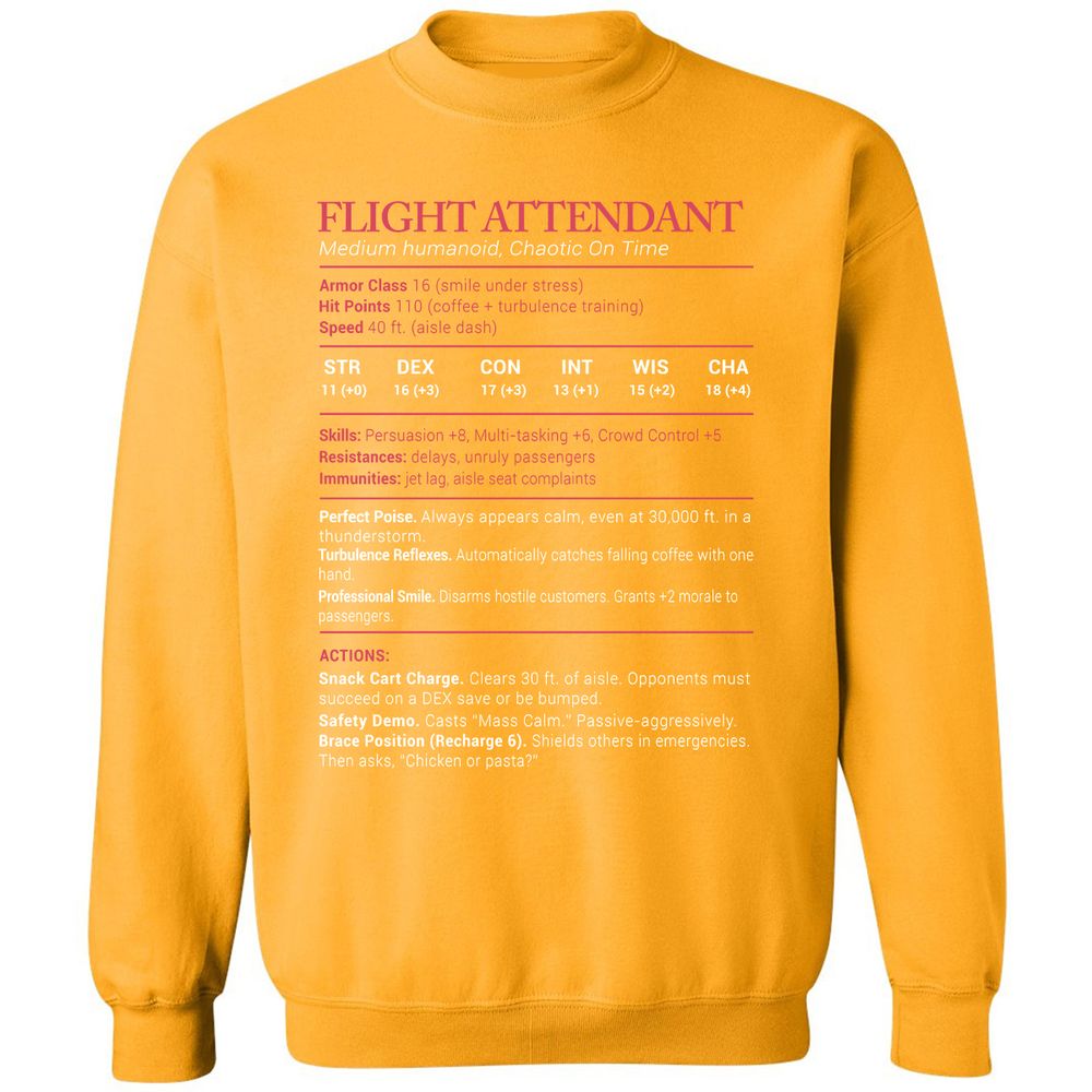 Flight Attendant Stats Classic Unisex Sweatshirt - Gold - 11