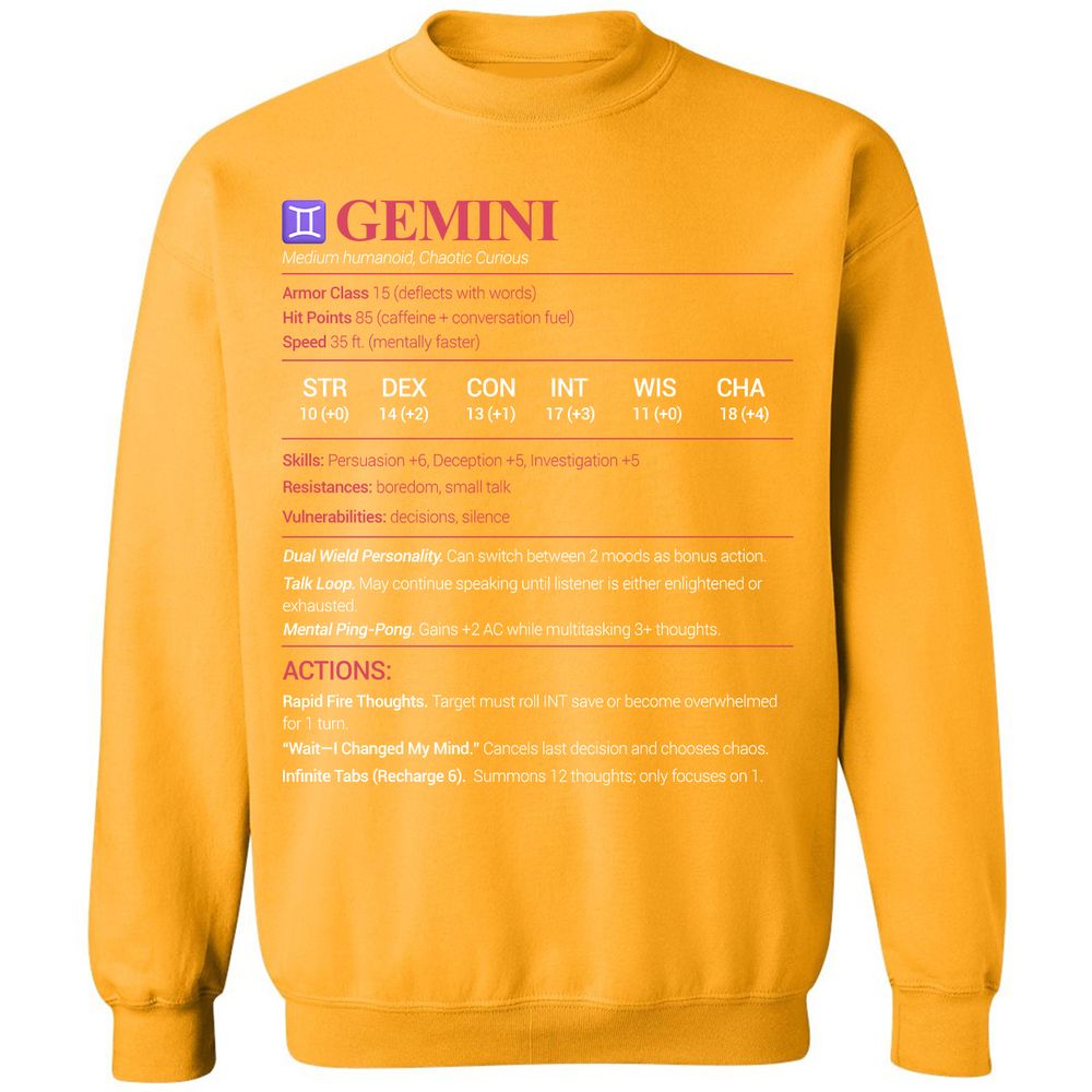 Gemini Stats Classic Unisex Sweatshirt - Gold - 11