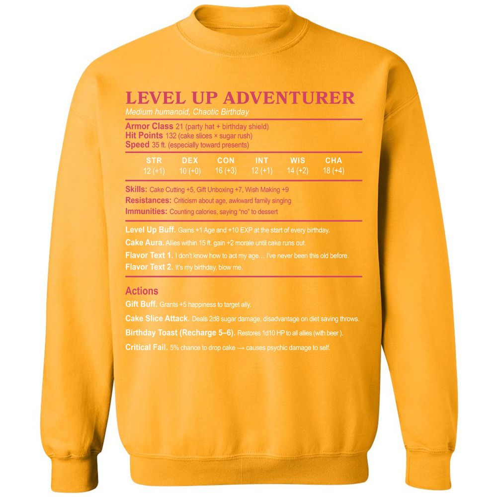 Level Up Adventurer Classic Unisex Sweatshirt - Gold - 11