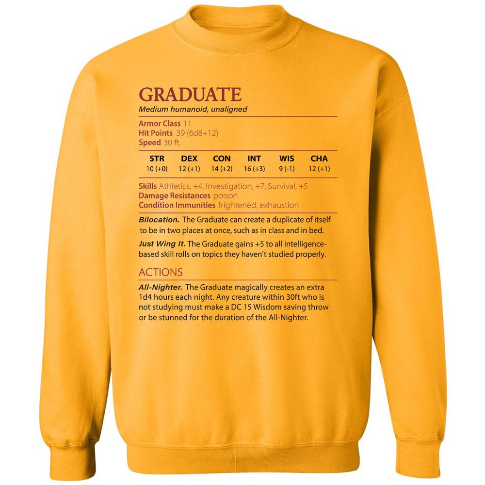 Graduate Stats Classic Unisex Sweatshirt - Gold - 11