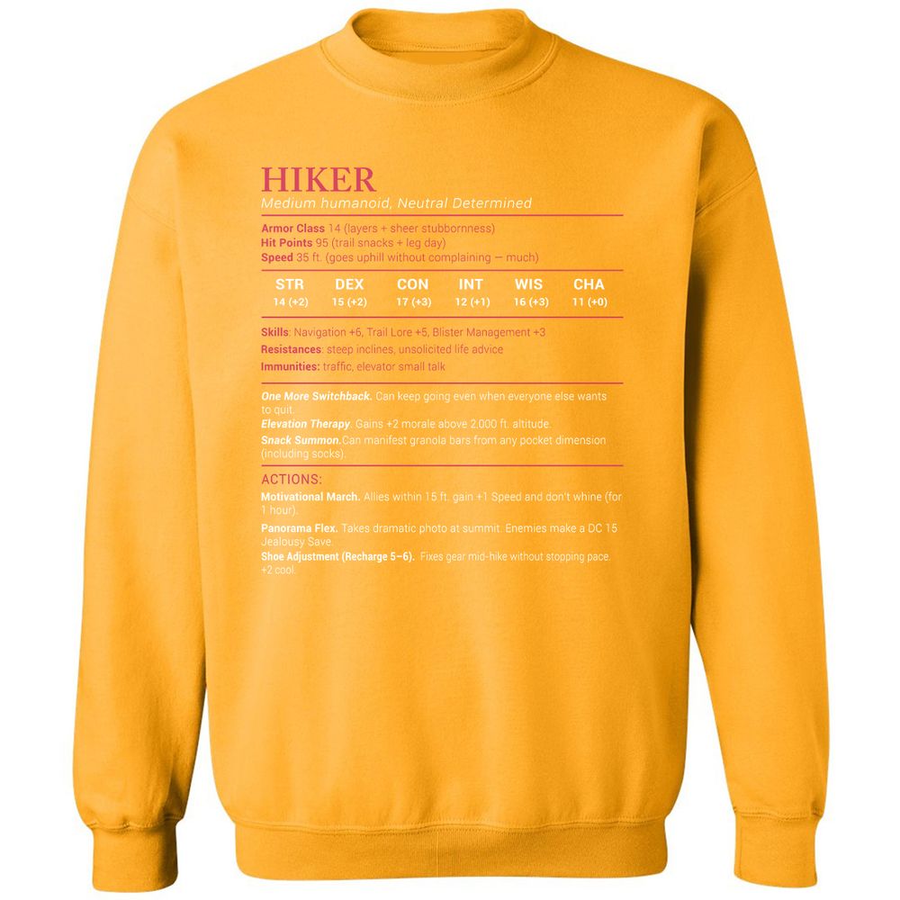 Hiker Stats Classic Unisex Sweatshirt - Gold - 11