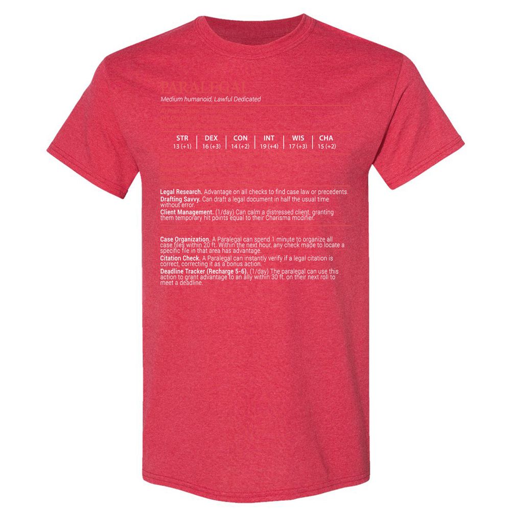 Paralegal Stats Block Classic Unisex T-Shirt - Heather Red - 11