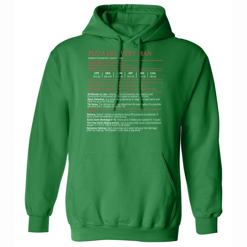 Pizza Delivery Man Stats Block - Irish Green - 11