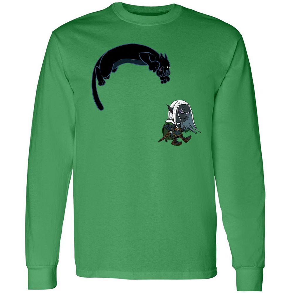 Drizzt and Guenhwyvar Long Sleeve T-Shirt - Irish Green - 11