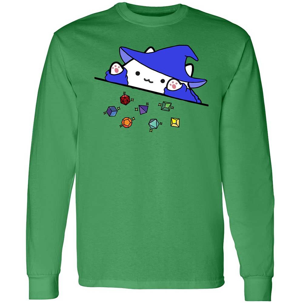 Cat Throws Dices Long Sleeve T-Shirt - Irish Green - 11