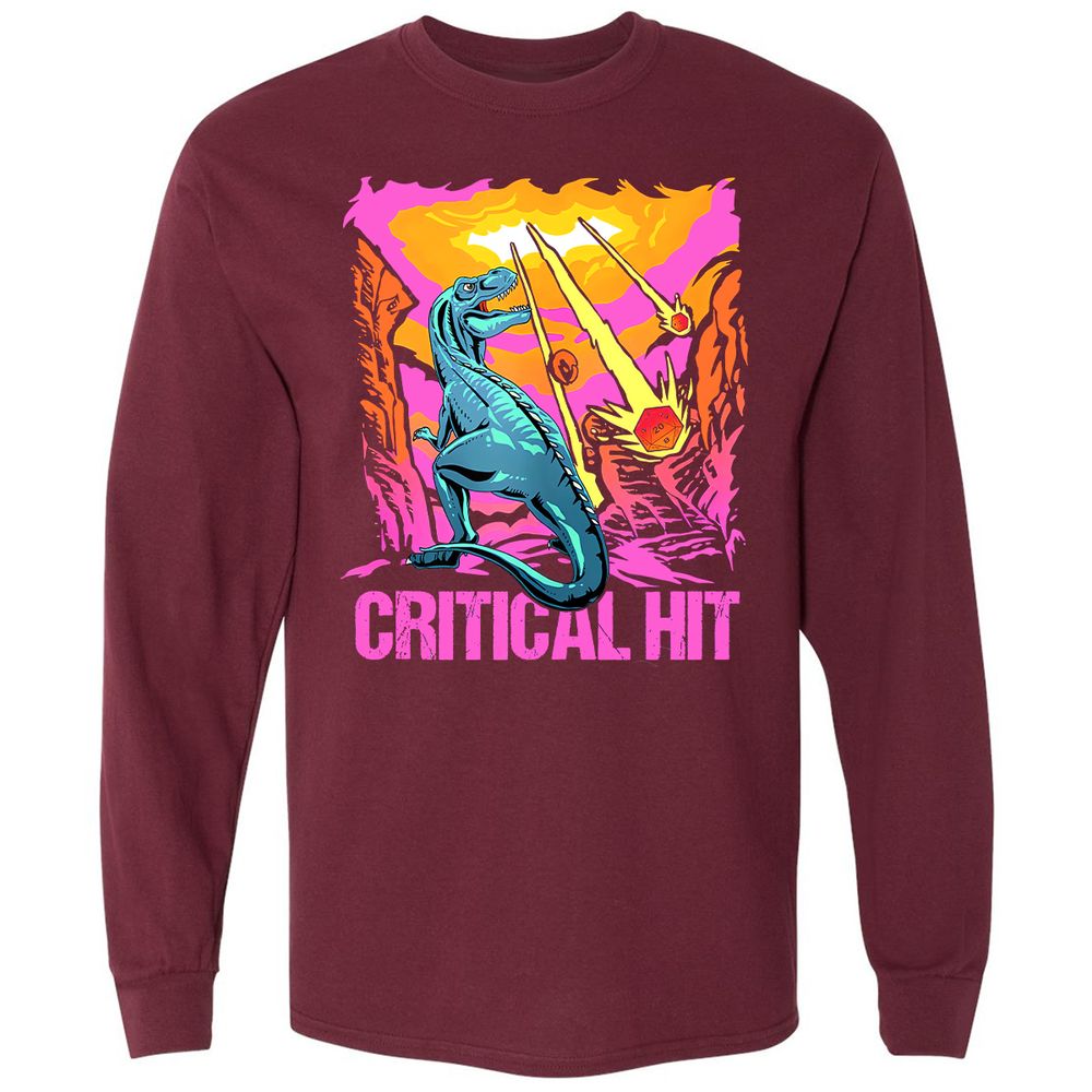 Dinosaur Critical Hit Long Sleeve T-Shirt - Maroon - 11