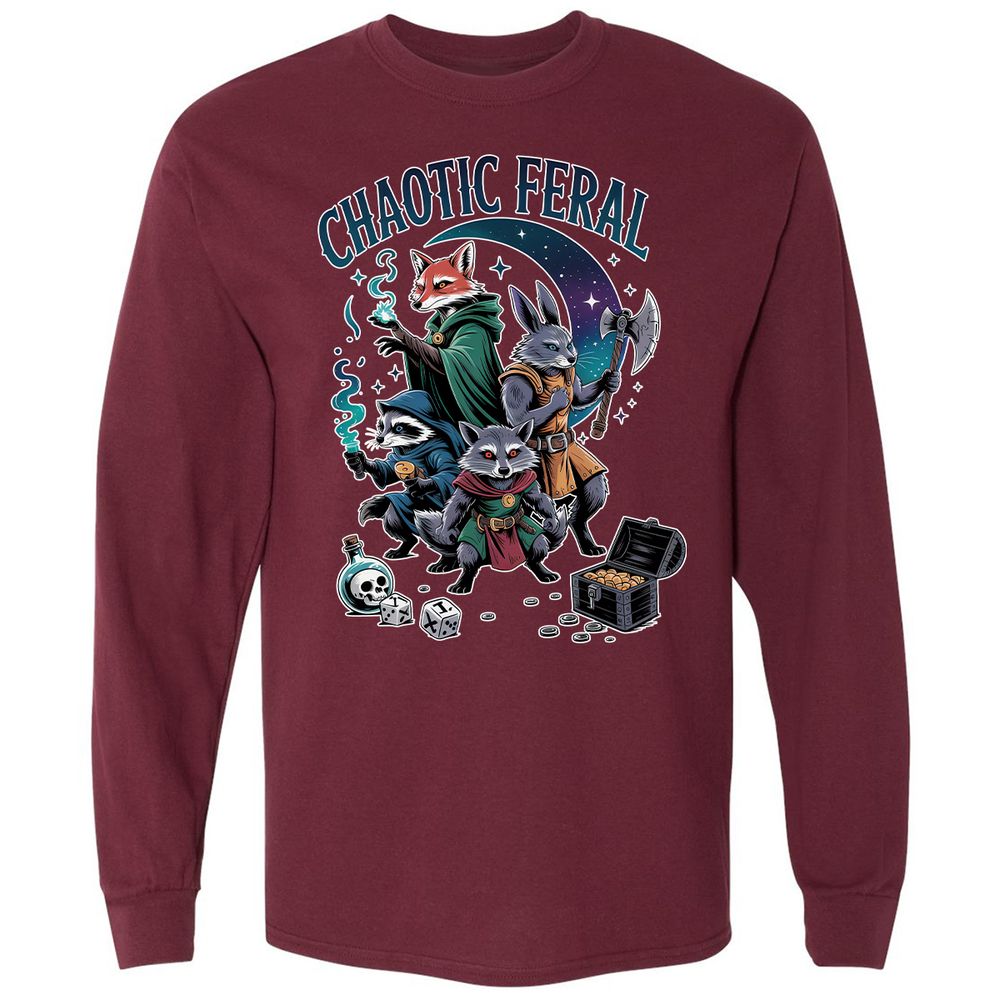 Chaotic Feral Long Sleeve T-Shirt - Maroon - 11