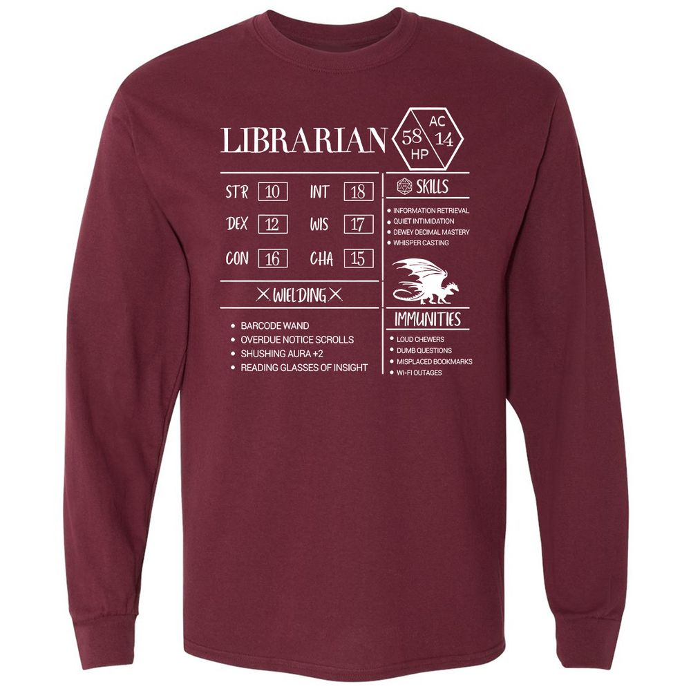 Librarian New Long Sleeve T-Shirt - Maroon - 11