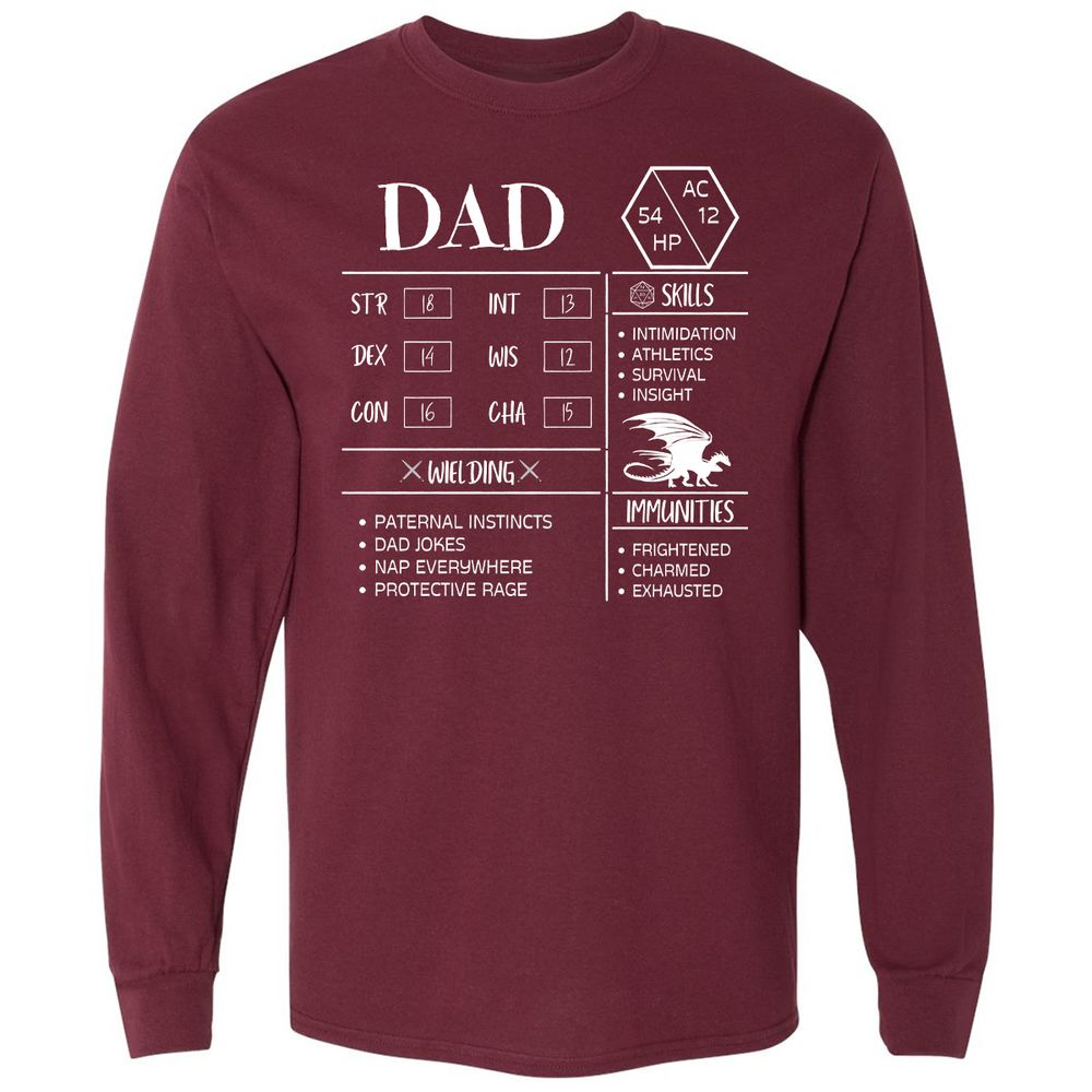 Dad Stats 2 Long Sleeve T-Shirt - Maroon - 11