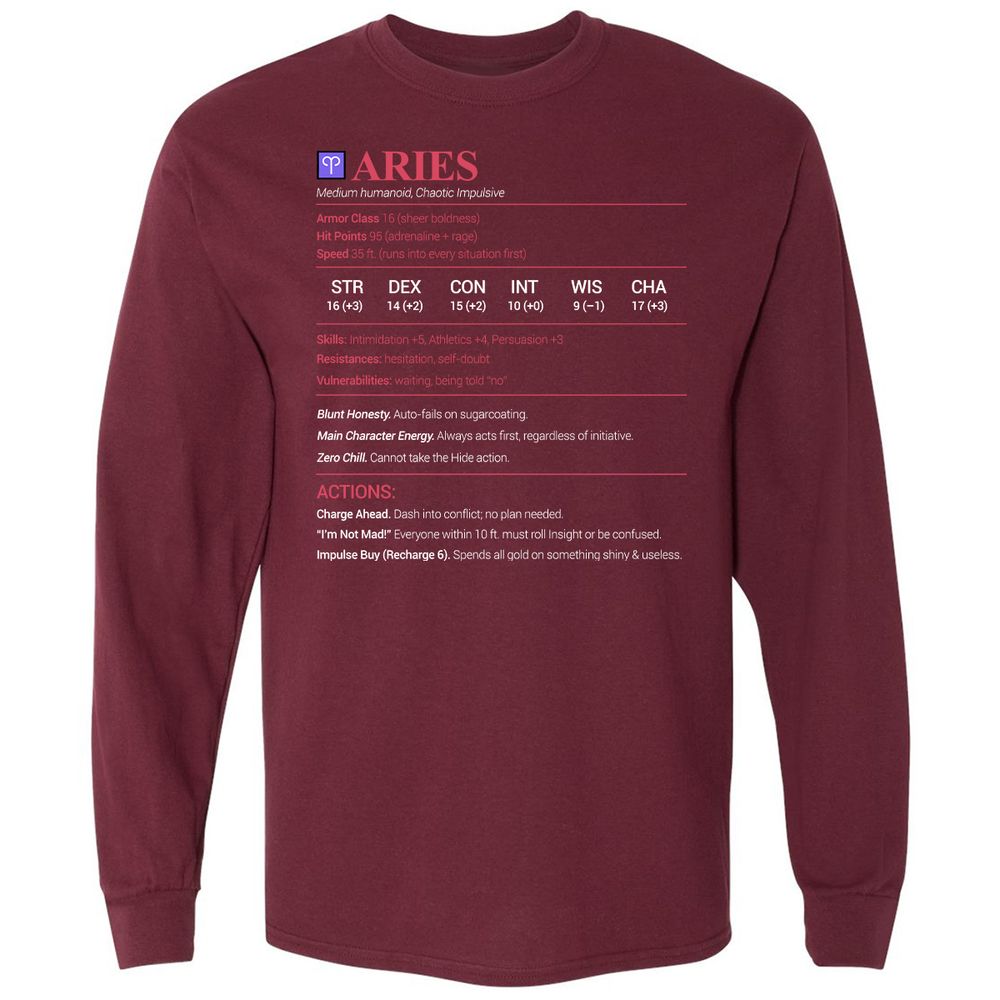 Aries Stats Long Sleeve T-Shirt - Maroon - 11