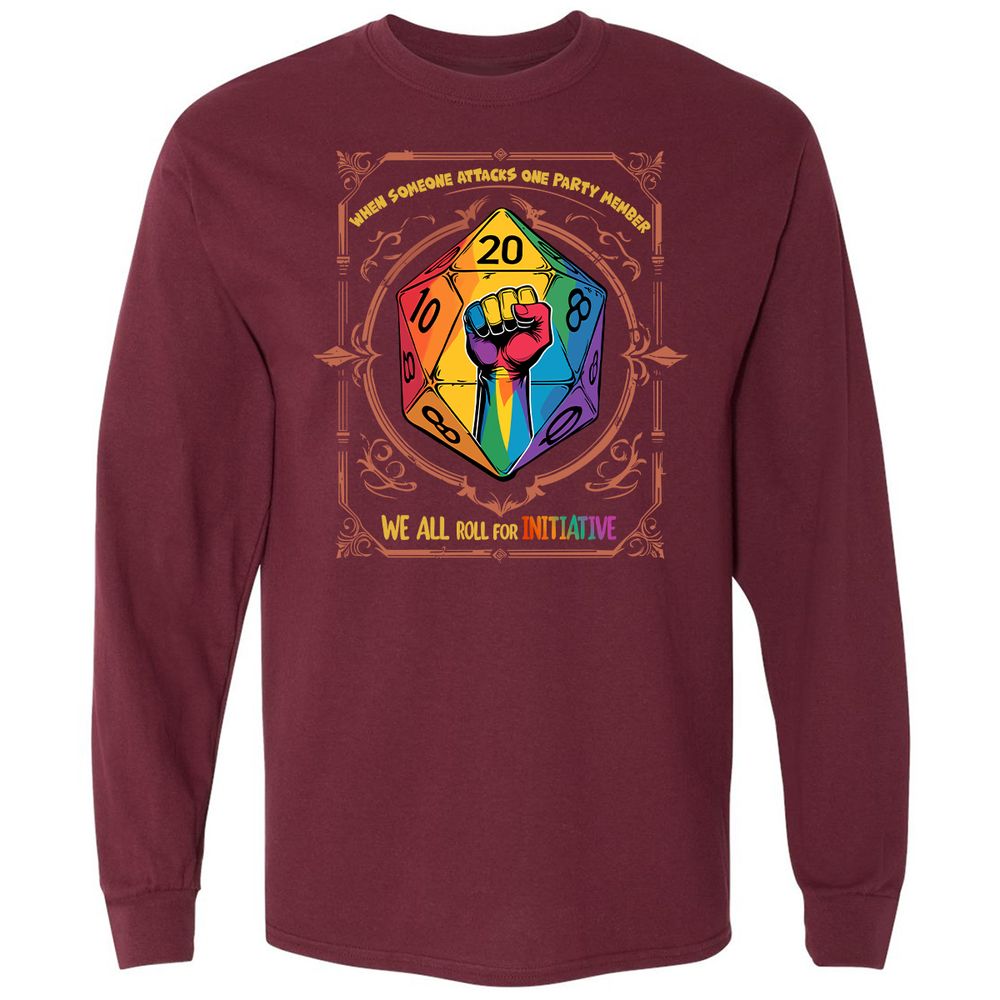 Roll For Initiative Long Sleeve T-Shirt - Maroon - 11