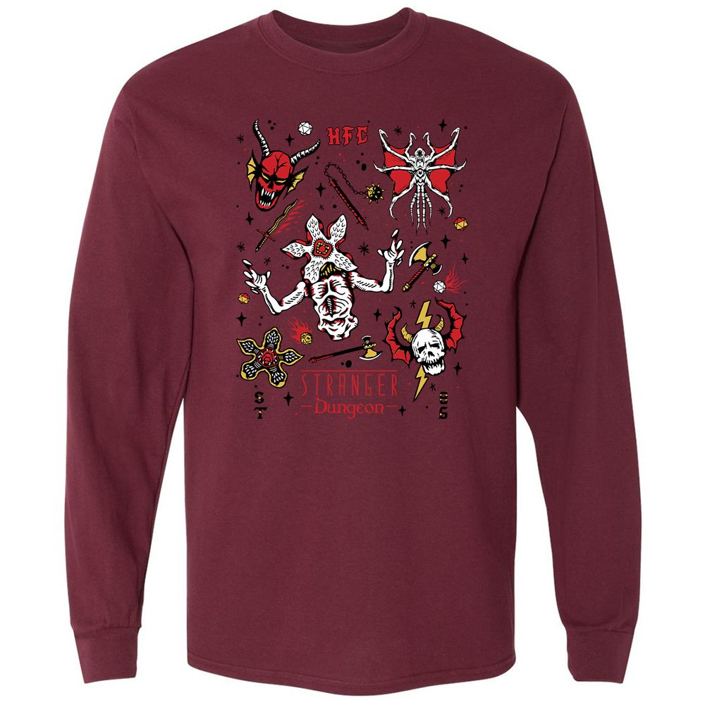 STRANGER DUNGEON Long Sleeve T-Shirt - Maroon - 11