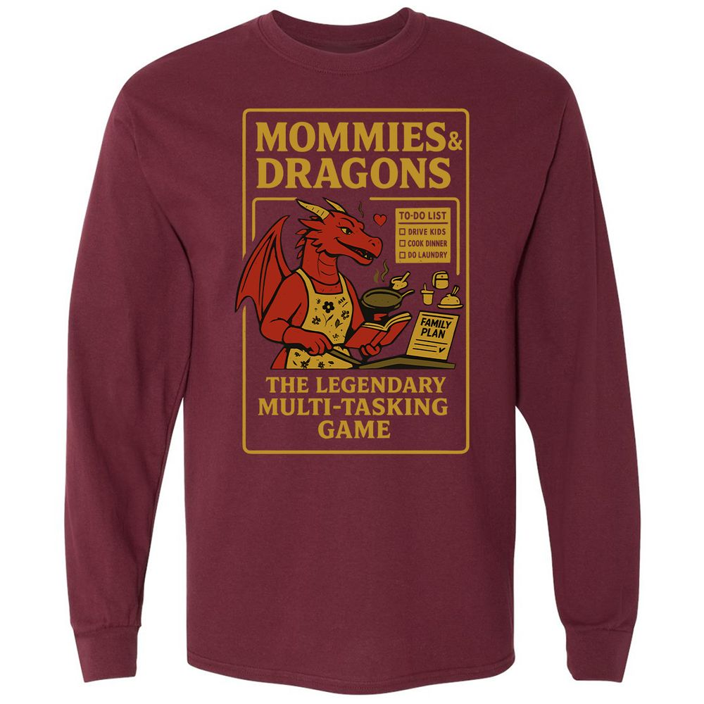 Mommies & Dragons Long Sleeve T-Shirt - Maroon - 11