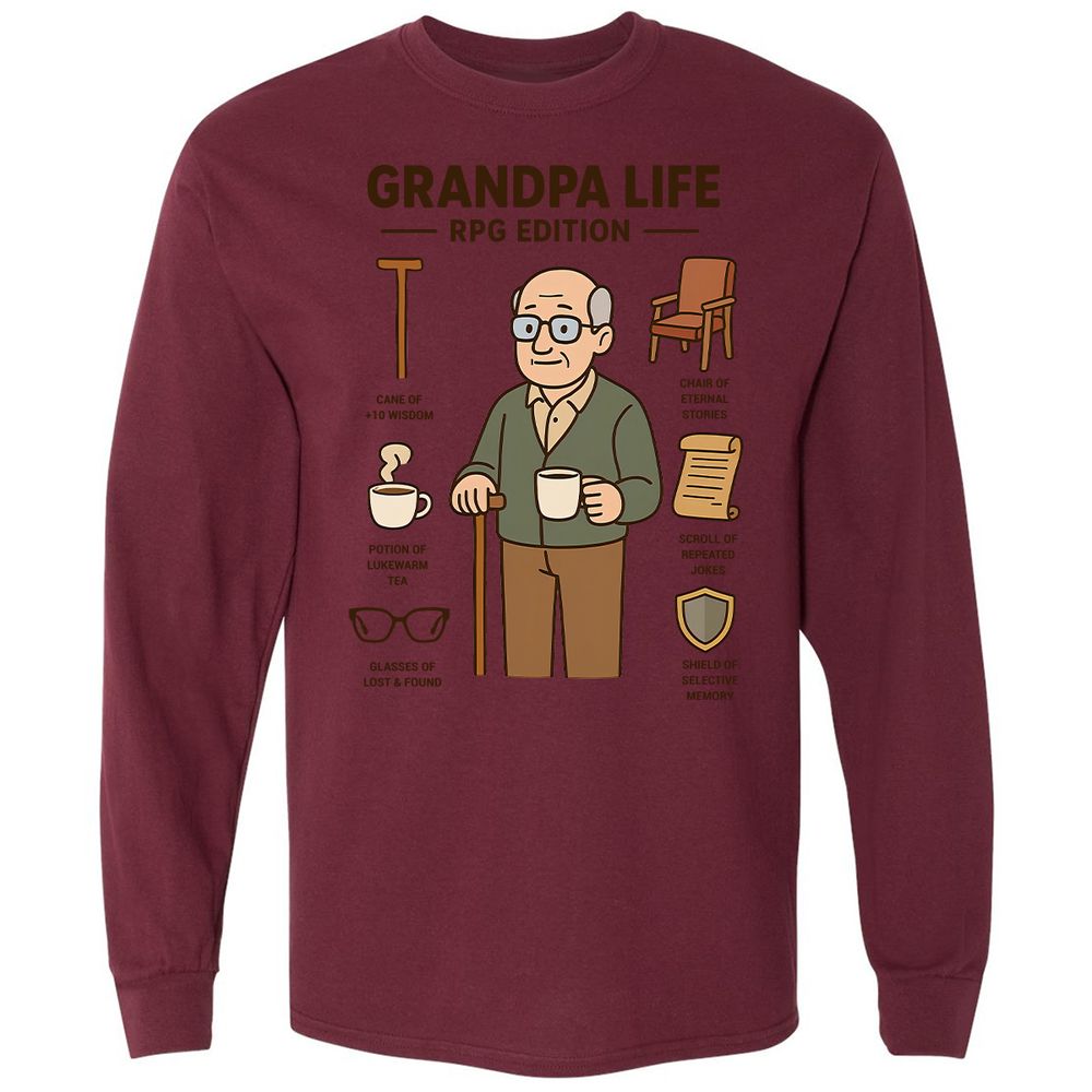 Grandpa Life RPG Edition Long Sleeve T-Shirt - Maroon - 11