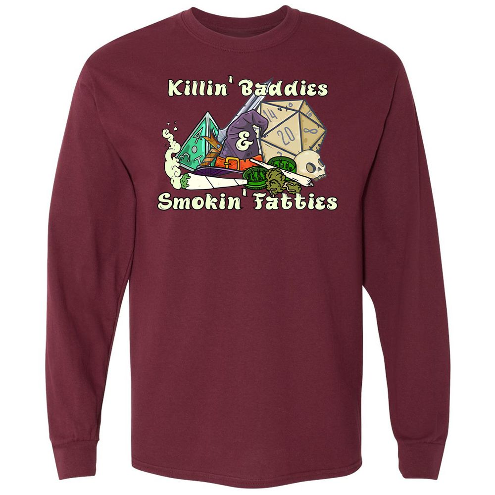 Killin' Baddies Smokin' Fatties Long Sleeve T-Shirt - Maroon - 11