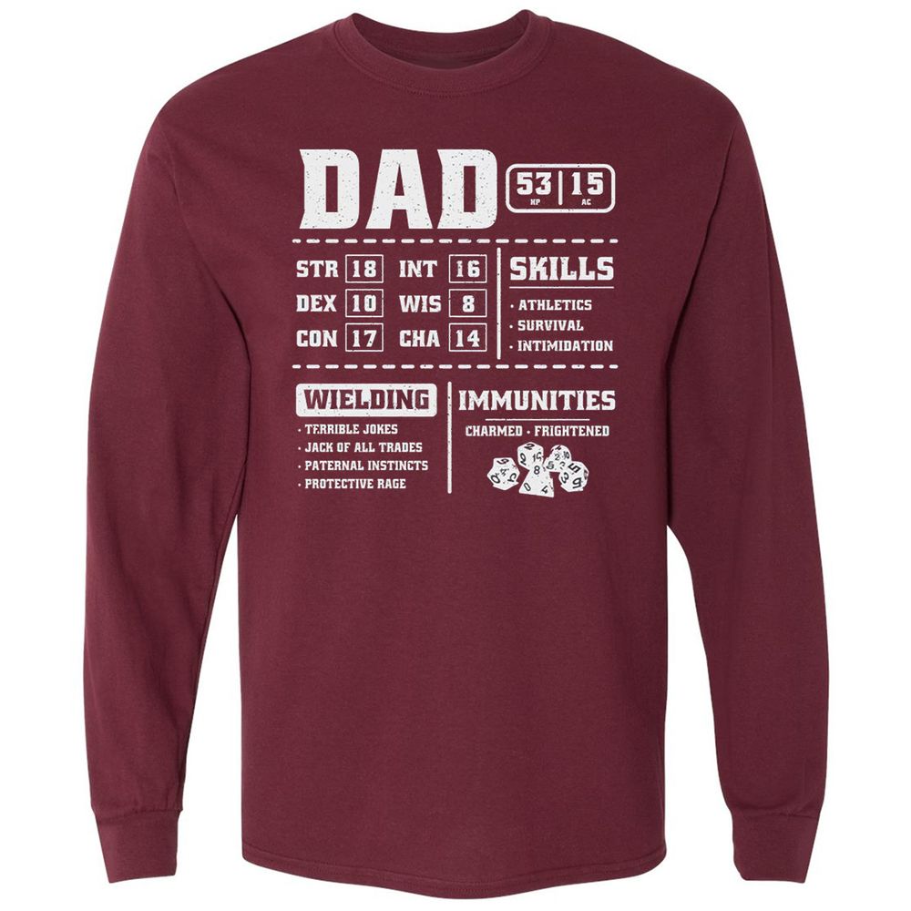 Dad Stat Block 2 Long Sleeve T-Shirt - Maroon - 11