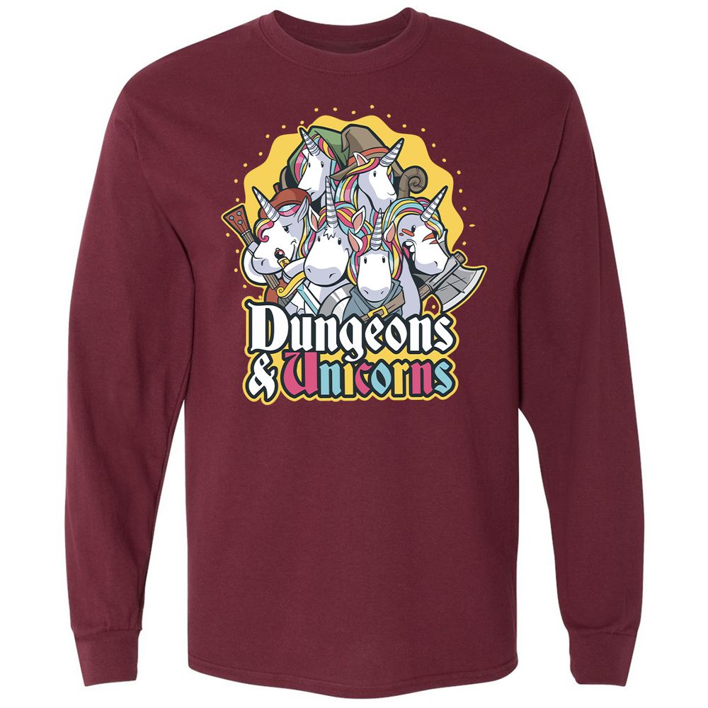 Dungeons And Unicorns Long Sleeve T-Shirt - Maroon - 11