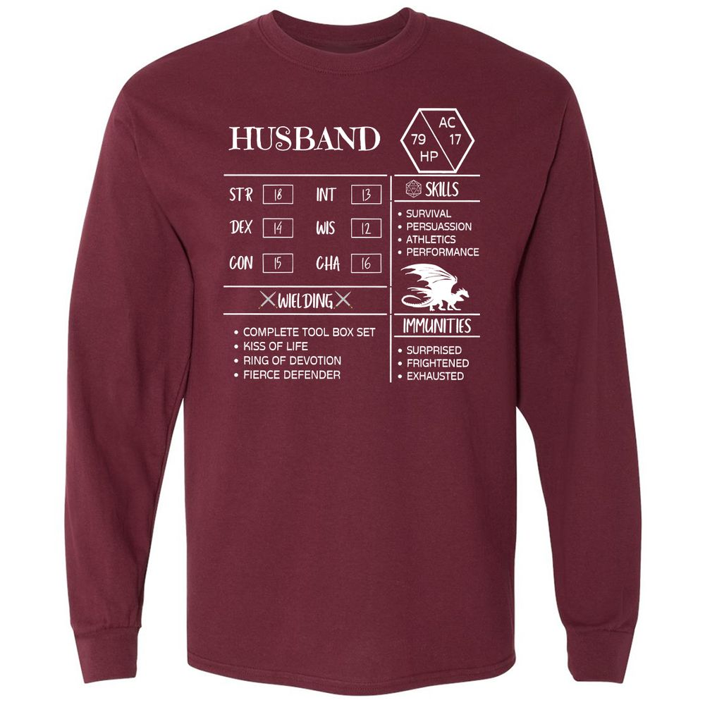 Husband Stats 2 Long Sleeve T-Shirt - Maroon - 11