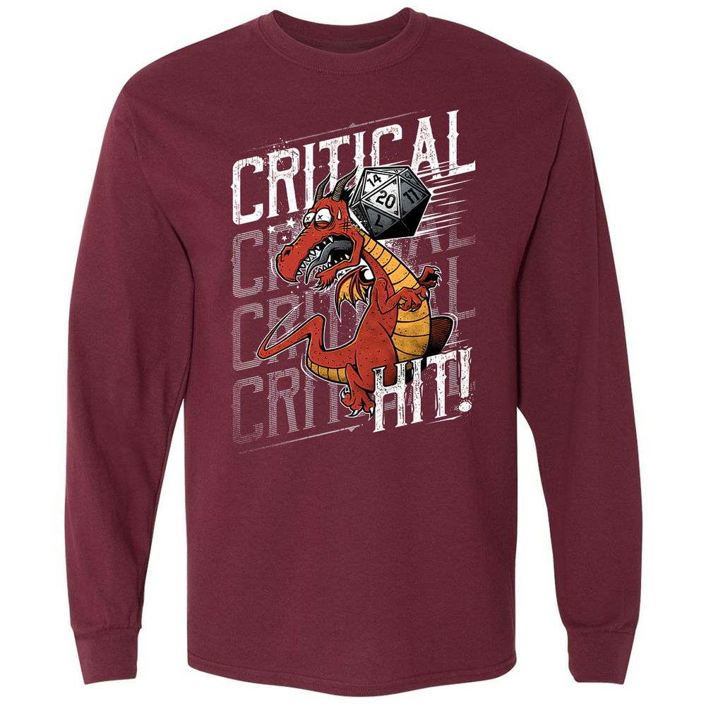 Funny Dragon Critical Hit Long Sleeve T-Shirt - Maroon - 11