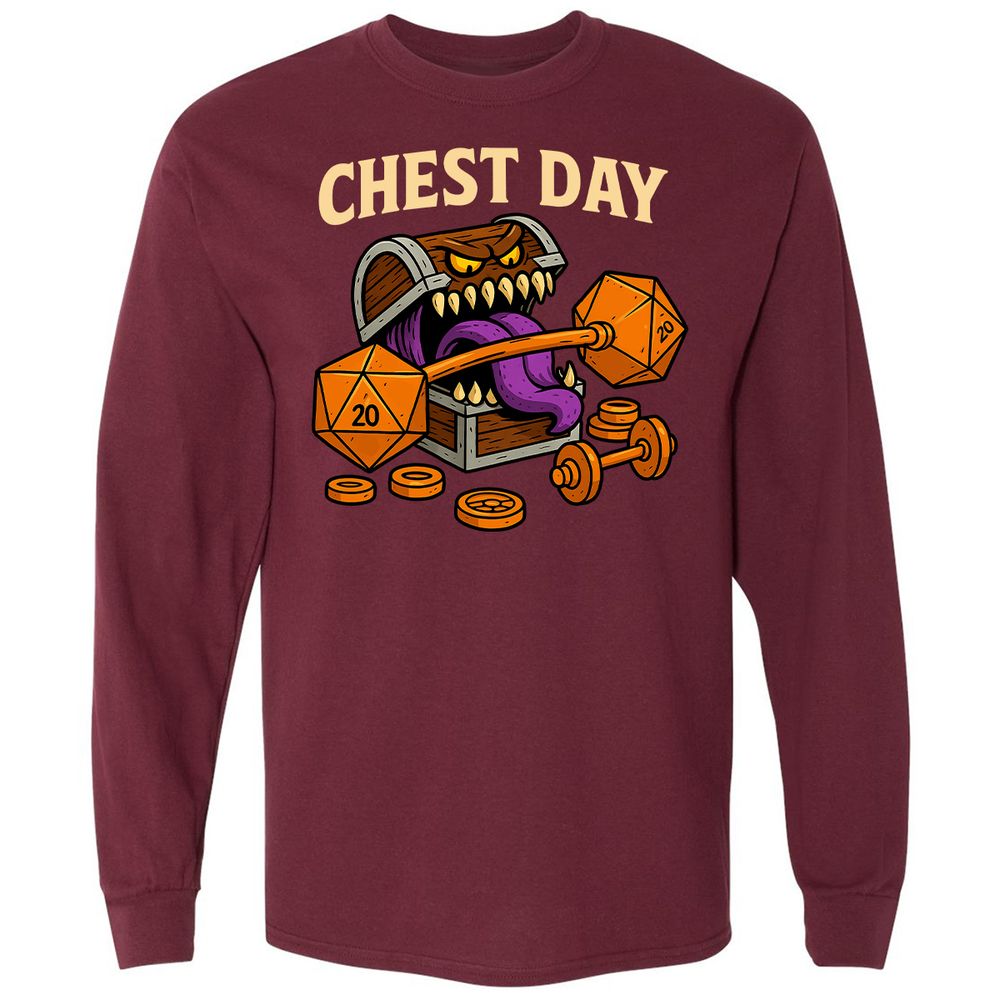 Chest Day Long Sleeve T-Shirt - Maroon - 11