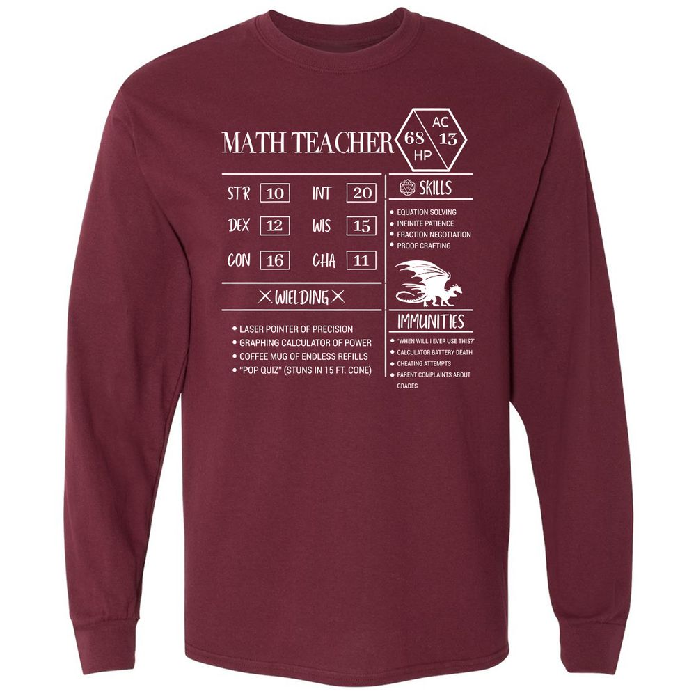 Math Teacher New Long Sleeve T-Shirt - Maroon - 11