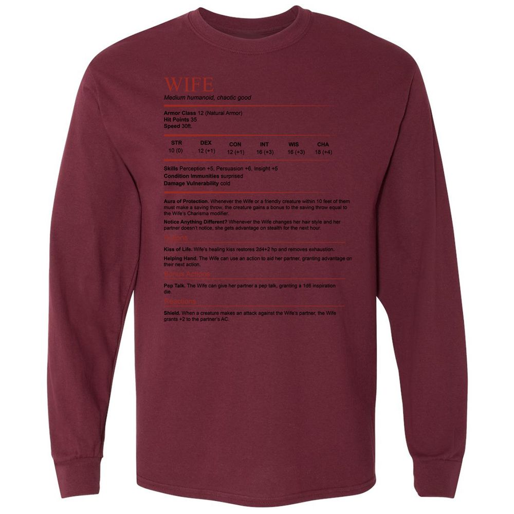 Wife White Long Sleeve T-Shirt - Maroon - 11