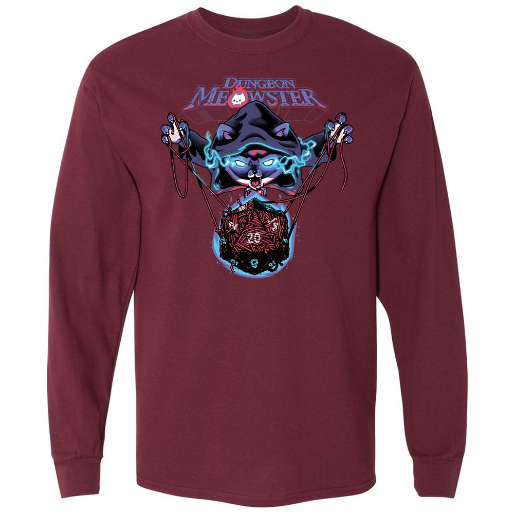 Dungeon Meowster Long Sleeve T-Shirt - Maroon - 11