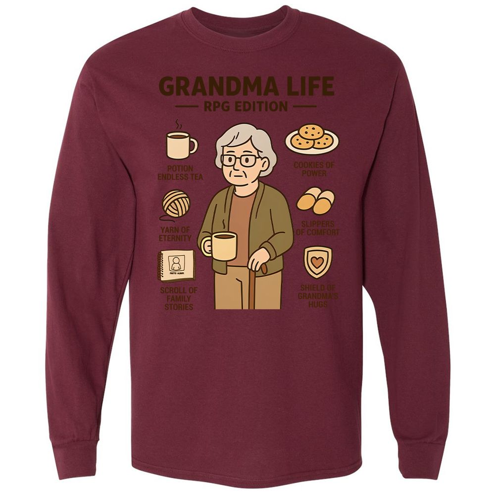 Grandma Life RPG Edition Long Sleeve T-Shirt - Maroon - 11