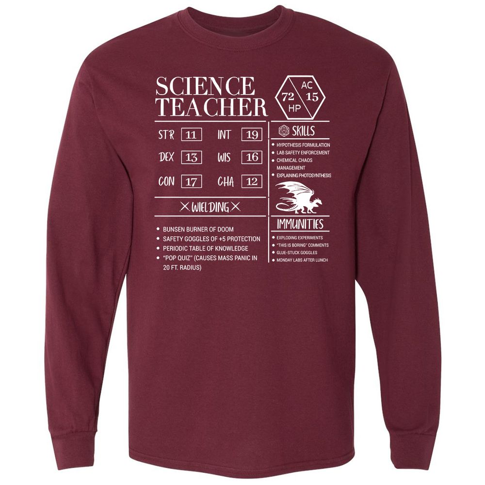 Science Teacher New Long Sleeve T-Shirt - Maroon - 11